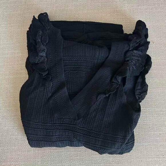 NEW Sezane Aphrodite Midi Dress Small Black Noir Vacation Knit French Classic - Picture 6 of 11